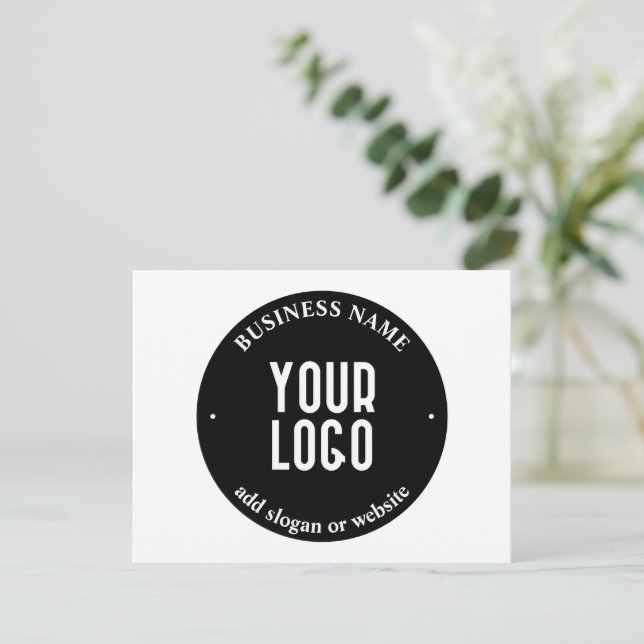 Your Text & Uploaded Logo | Editable Black & White Thank You Card (Standing Front)