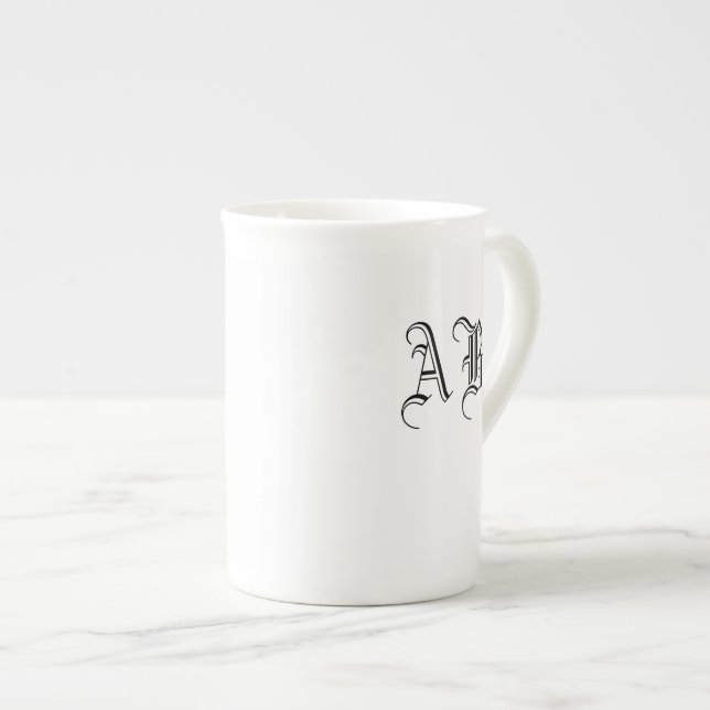 Your Text White Bone China Mug Monogram Template (Front Right)