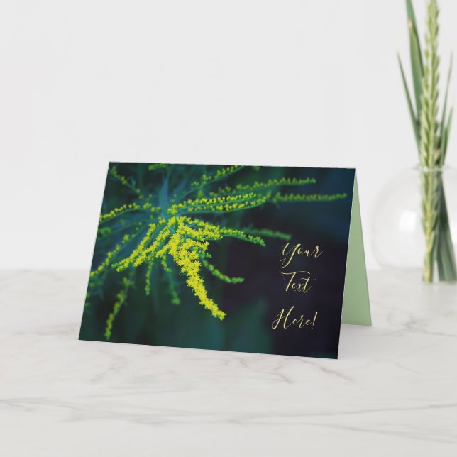 Your Text Yellow Flower Green Fern Greeting Card (Front)