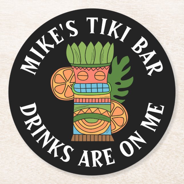 YOUR TIKI BAR Add Your Name Round Paper Coaster (Front)