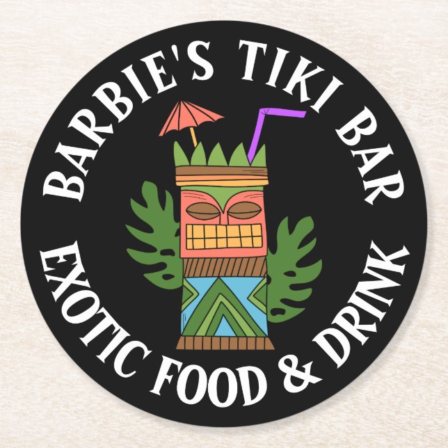 YOUR TIKI BAR Add Your Name Round Paper Coaster (Front)