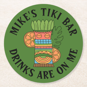 YOUR TIKI BAR Add Your Name Round Paper Coaster