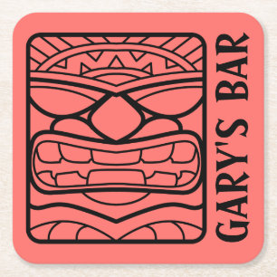YOUR TIKI BAR Add Your Name Square Paper Coaster