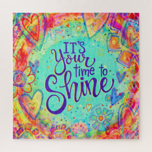Your Time to Shine Fun Hearts Floral Inspirational Jigsaw Puzzle