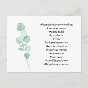Your Top 12 Hashtags Eucalyptus Postponed Wedding Postcard