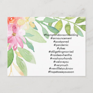 Your Top 12 Hashtags Floral Postponed Wedding Postcard
