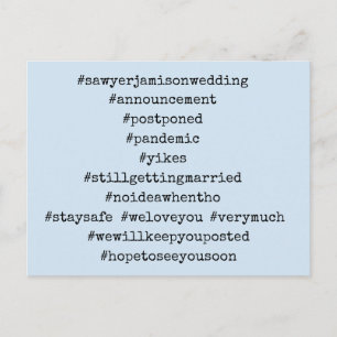 Your Top 12 Hashtags Light Blue Postponed Wedding Postcard