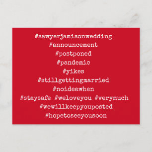 Your Top 12 Hashtags Postponed Wedding Cherry Red Postcard
