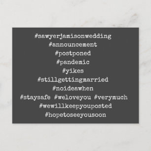 Your Top 12 Hashtags Postponed Wedding Dark Grey Postcard