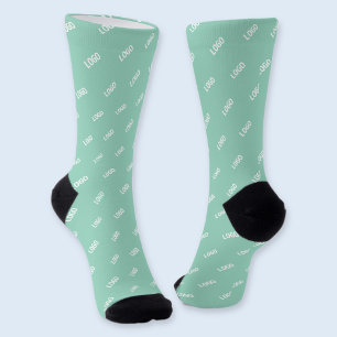 Your Uploaded Image or Logo Tiled Light Teal Socks