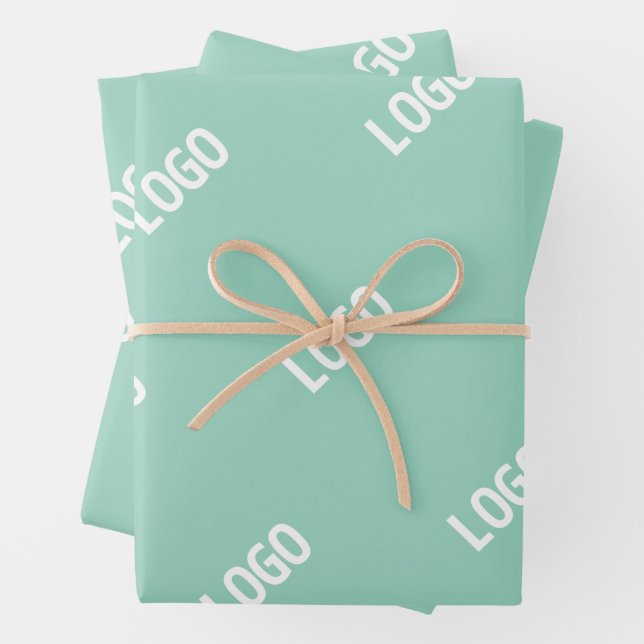 Your Uploaded Image or Logo Tiled | Light Teal  Wrapping Paper Sheet (In situ)