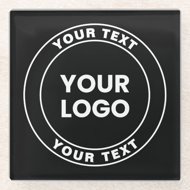 Your Uploaded Logo + Bold Circular Text  Glass Coaster (Front)