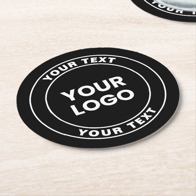 Your Uploaded Logo + Bold Circular Text  Round Paper Coaster (Angled)