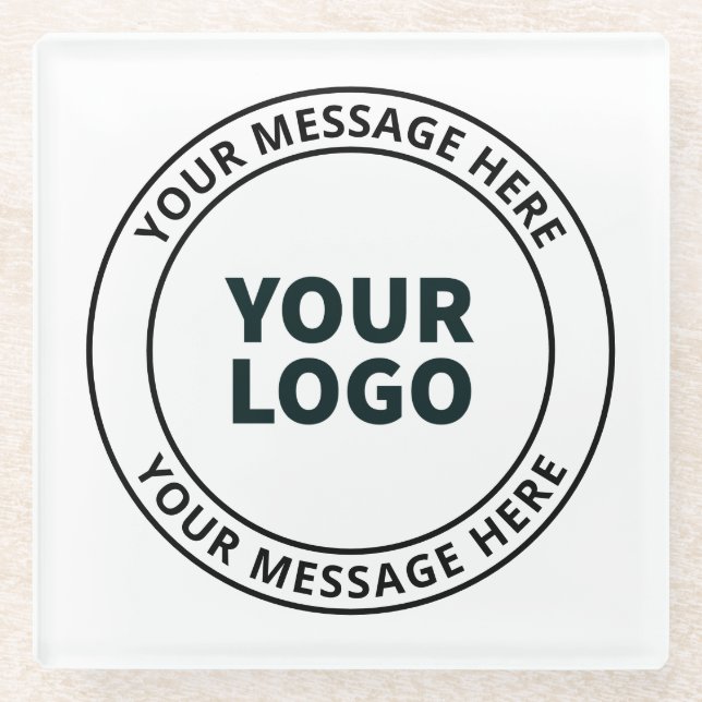 Your Uploaded Logo + Editable Circular Text  Glass Coaster (Front)