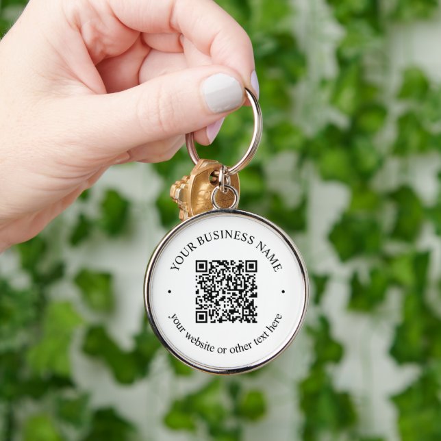 Your Uploaded QR code Plus Editable Circular Text Key Ring (Hand)