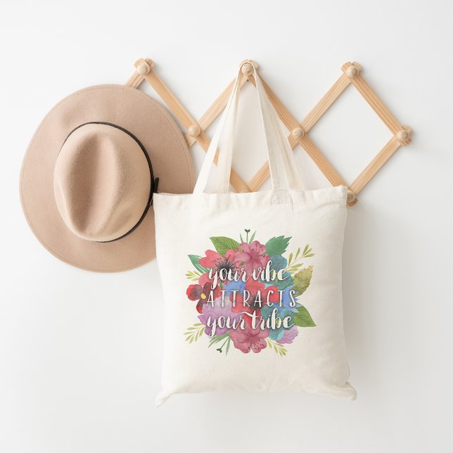 Your Vibe Attracts Your Tribe Wildflower Quote Tote Bag (Creator Uploaded)