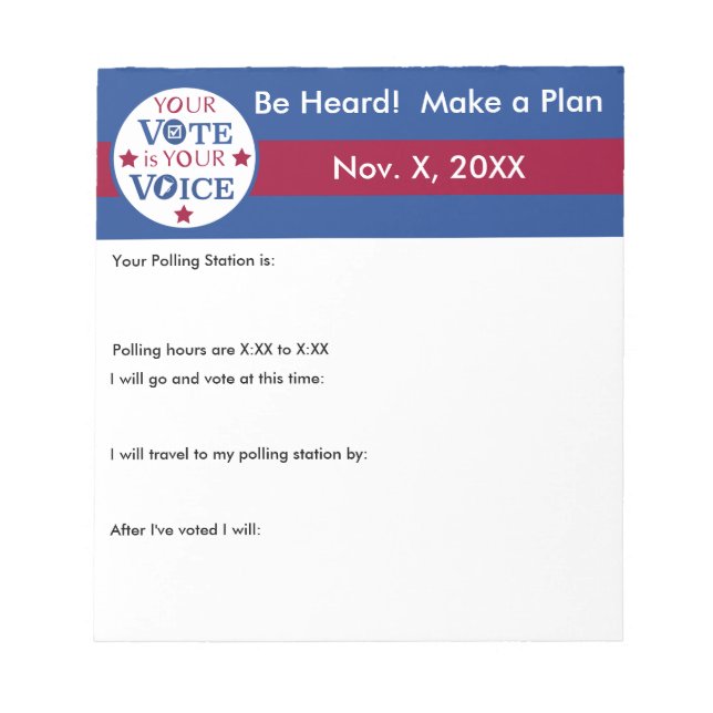 Your Voice is Your Vote in Person Ballot Reminder Notepad (Front)