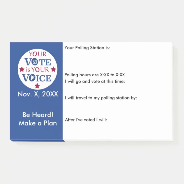 Your Voice is Your Vote in Person Ballot Reminder Post-it Notes (Front)