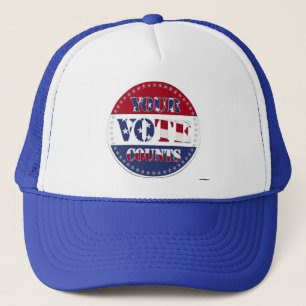 YOUR VOTE COUNTS Round with US Flag & 50 Stars Trucker Hat