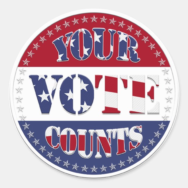 YOUR VOTE COUNTS Round with US Flag & 50 Stars v2 Classic Round Sticker (Front)