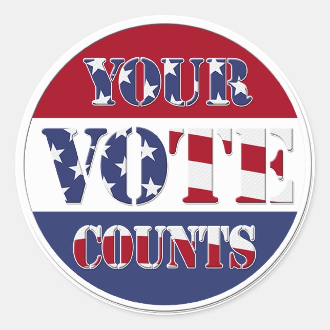 YOUR VOTE COUNTS! Round with US Flag Classic Round Sticker (Front)