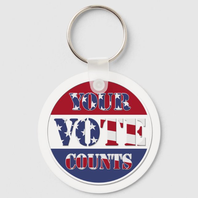 YOUR VOTE COUNTS! Round with US Flag Key Ring (Front)