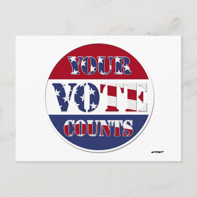 YOUR VOTE COUNTS! Round with US Flag Postcard (Front)