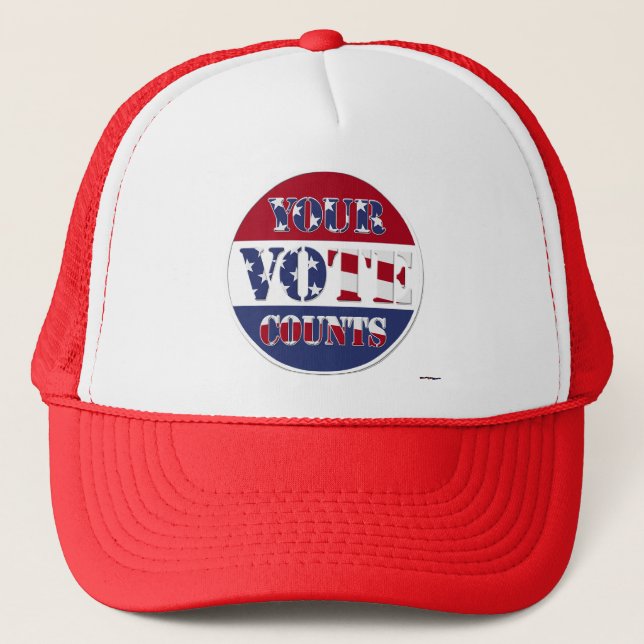 YOUR VOTE COUNTS! Round with US Flag Trucker Hat (Front)