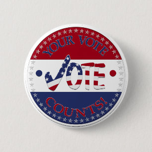 Your Vote Counts USA Check Mark VOTE 6 Cm Round Badge