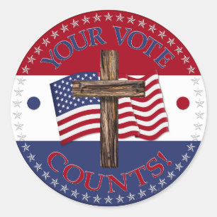 Your Vote Counts with Cross and USA Flag Classic Round Sticker