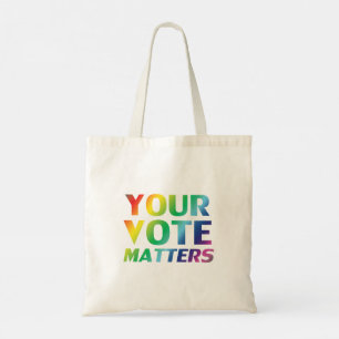 "your vote matters" pride colours tote bag