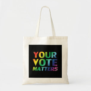 "your vote matters" pride colours tote bag