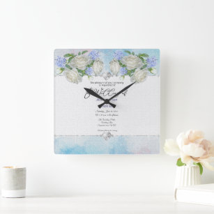 Your Wedding Invitation Photo On A  Square Wall Clock