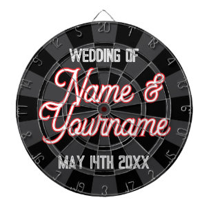 Your Wedding Names and Date on Black Charcoal Grey Dartboard