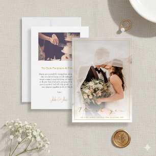 Your wedding photo, gold script and border  thank you card