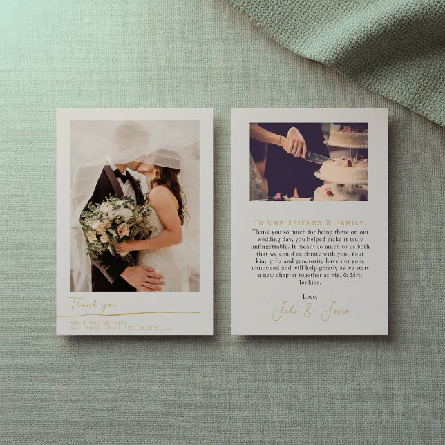 Your wedding photo gold script thank you card (Your wedding photo gold script thank you card.)