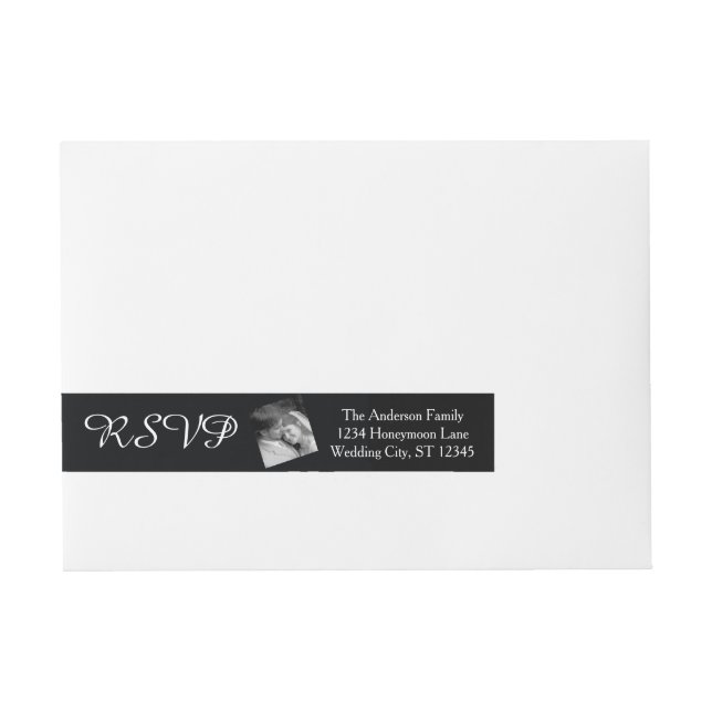 Your Wedding Photo RSVP Black Wraparound Address Label (Front)