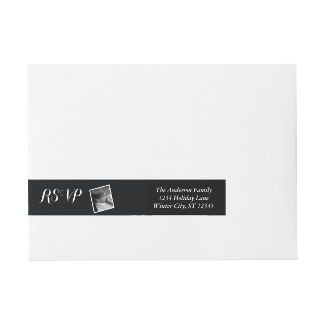 Your Wedding Photo RSVP Black Wraparound Address Label (Front)