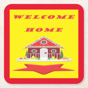 YOUR WELCOME HOME MESSAGE WITH PICTURE FLASK SQUARE PAPER COASTER