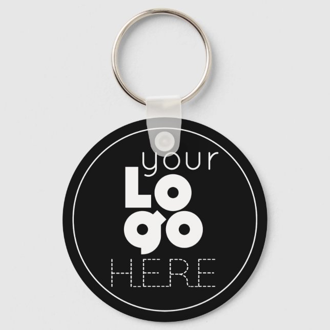 your white business logo on simple black button key ring (Front)