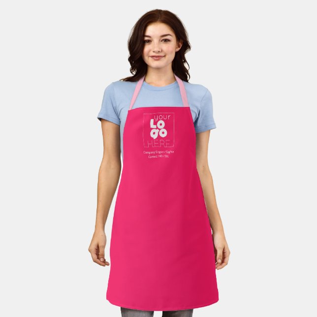 Your White Logo on Neon Hot Pink Staff Uniform Apron (Worn)