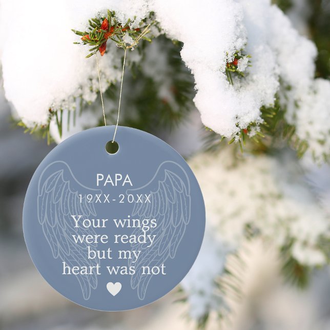 Your Wings Personalised Memorial Heart Blue Ceramic Ornament (Your Wings Personalized Memorial Heart Blue Ceramic Ornament)
