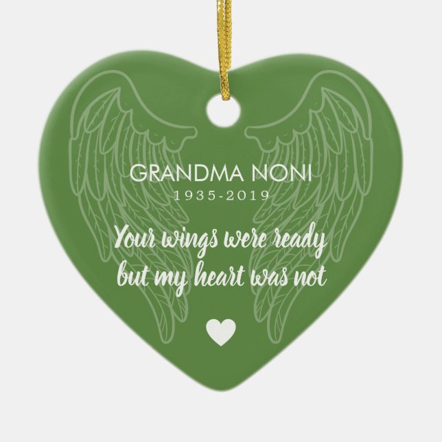 Your Wings Personalised Memorial Heart Ceramic Ornament (Front)