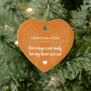Your Wings Personalised Memorial Heart Orange Ceramic Ornament