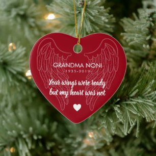 Your Wings Personalised Memorial Heart Red Ceramic Ornament