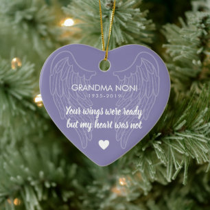 Your Wings Personalized Memorial Heart Purple Ceramic Ornament