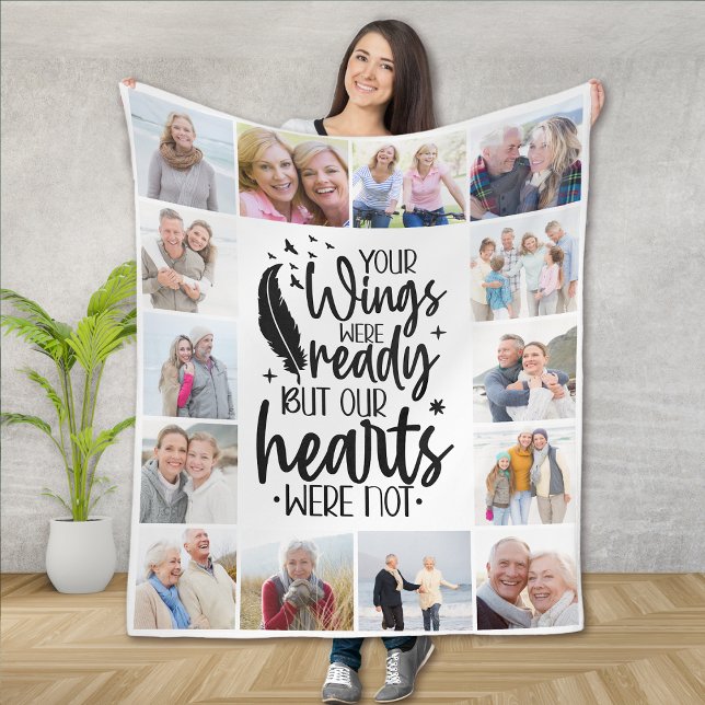 Your Wings Were Ready Multi Photo Memorial Fleece Blanket (Creator Uploaded)