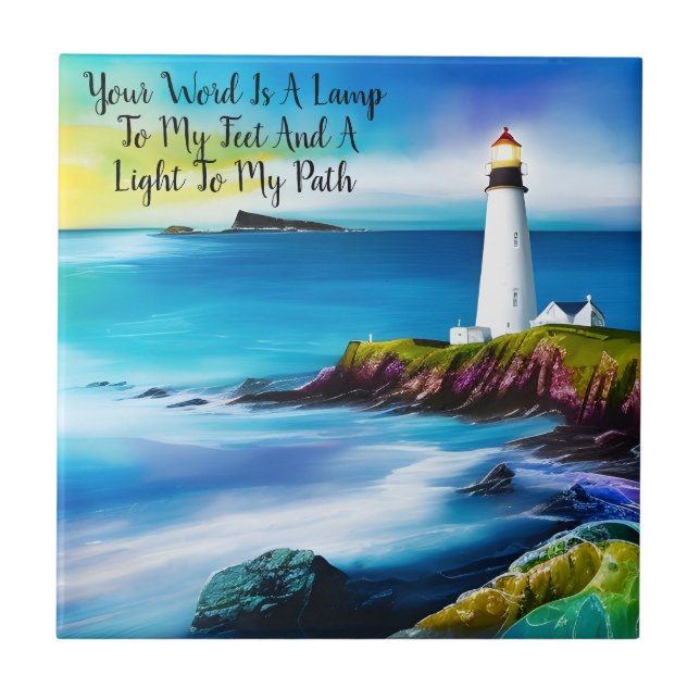 Your Word is a Lamp Psalm 119:105 Bible Quote  Ceramic Tile (Front)
