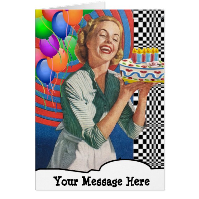 Your Words with Happy Cake Lady and Balloons (Front)