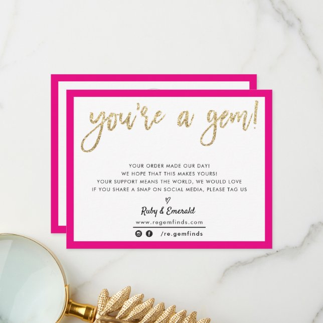 YOU'RE A GEM modern thank you gold glitter script (Front/Back In Situ)